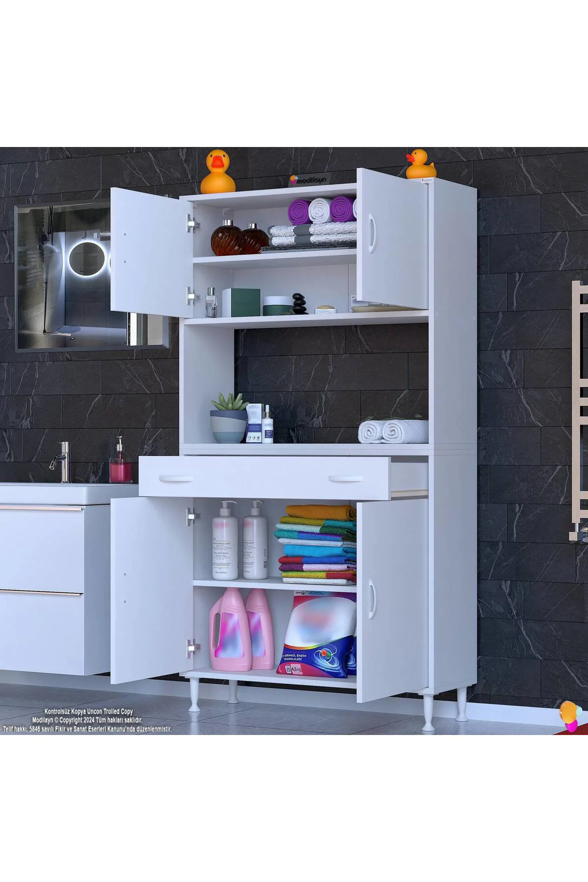 Nordi 4 Kapak 2 Raflı Beyaz Dolap 100x173x32,5 cm Çekmeceli Çok A