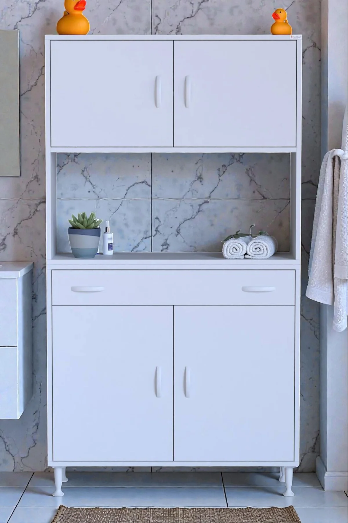 Nordi 4 Kapak 2 Raflı Beyaz Dolap 95x173x32,5 cm Çekmeceli Çok Am