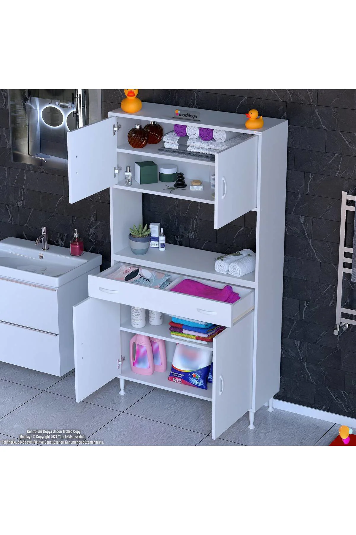 Nordi 4 Kapak 2 Raflı Beyaz Dolap 100x173x32,5 cm Çekmeceli Çok A