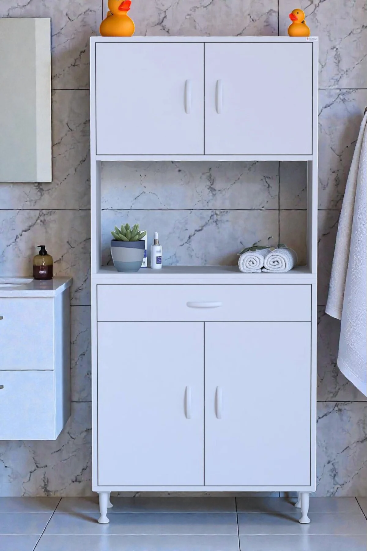 Nordi 4 Kapak 2 Raflı Beyaz Dolap 80x173x32,5 cm Çekmeceli Çok Am