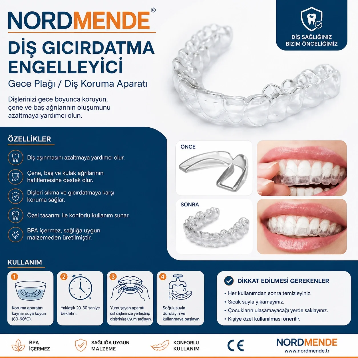 NORDMENDE Diş Gıcırdatma Engelleyici Gece Plağı | Termoplastik Diş Koruma Aparatı | Şeffaf Gece Koruyucu | Tek Beden Uyumlu NORDMENDE Diş Gıcırdatma Engelleyici Gece Plağı | Termoplastik Diş Koruma Aparatı | Şeffaf Gece Koruyucu | Tek Beden Uyumlu Fiyatı, Yorumları ve Özellikleri