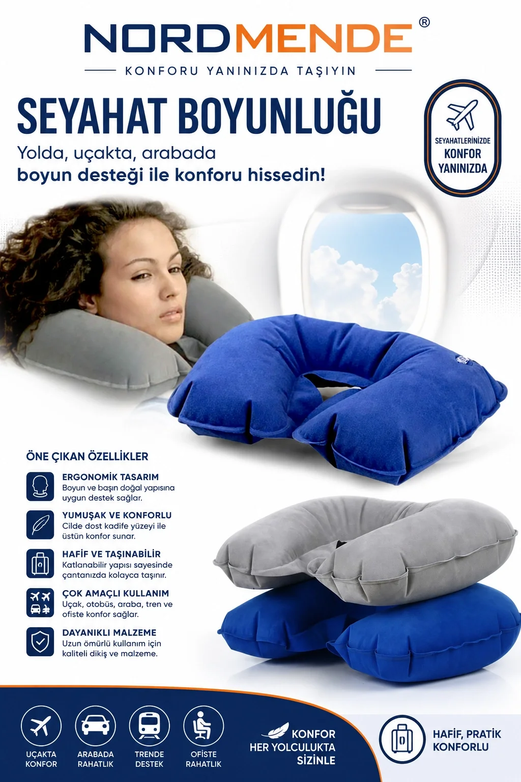 NORDMENDE Premium Seyahat Boyunluğu Uçak Otobüs Araç Ofis İçin Ergonomik Boyun Destek Yastığı NORDMENDE Premium Seyahat Boyunluğu Uçak Otobüs Araç Ofis İçin Ergonomik Boyun Destek Yastığı Fiyatı, Yorumları ve Özellikleri
