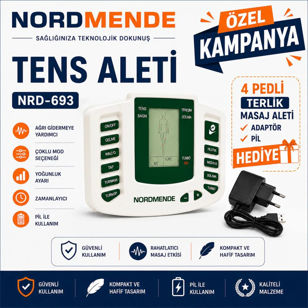 Dijital 4 Pedli TENS Masaj Cihazı Adaptör ve Pil Seti