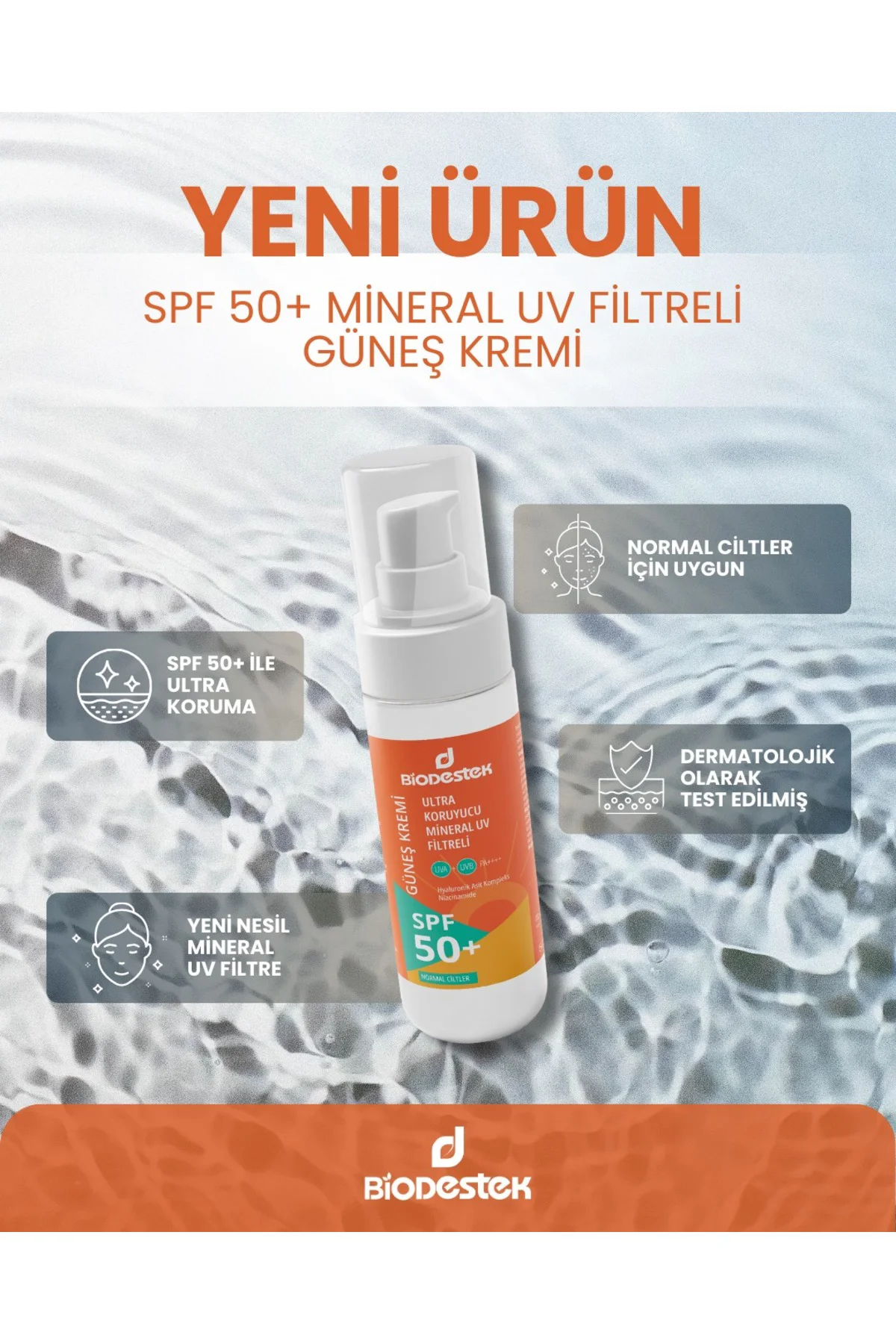 Normal Ciltler Için Spf 50 Güneş Kremi 50ml Yeni Nesil Mineral Uv Filtreli Spf50 Ultra Koruma