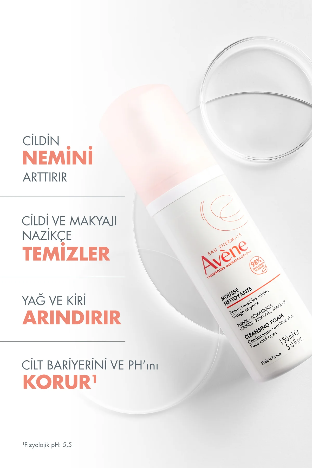 Normal ve Karma Hassas Ciltler için Temizleme Köpüğü 150 ml