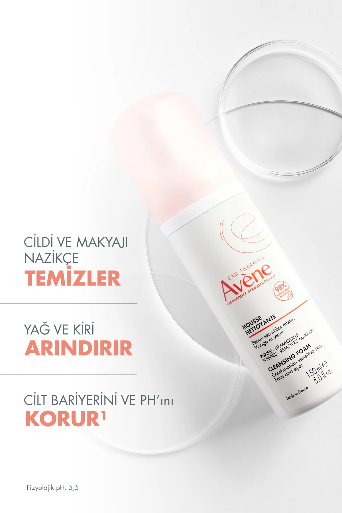 Normal ve Karma Hassas Ciltler için Temizleme Köpüğü 150 ml