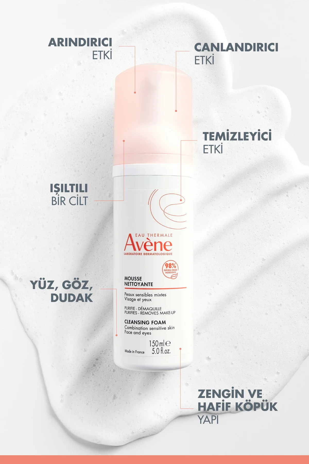 Normal ve Karma Hassas Ciltler için Temizleme Köpüğü 150 ml