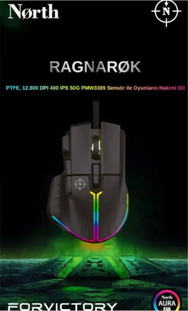 North Odin Pro WL Siyah 26K DPI 750 IPS 70G UltraLight RGB Kablos