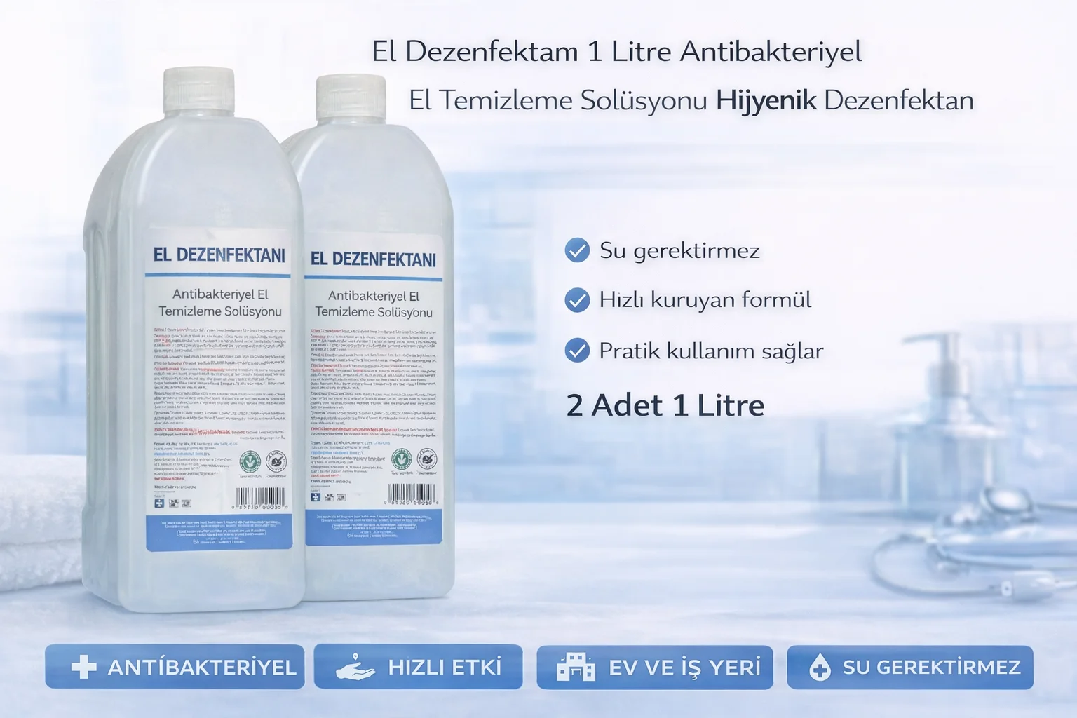 Northcity 1 Litre Antibakteriyel El Dezenfektanı - 2 Adet İçerikl