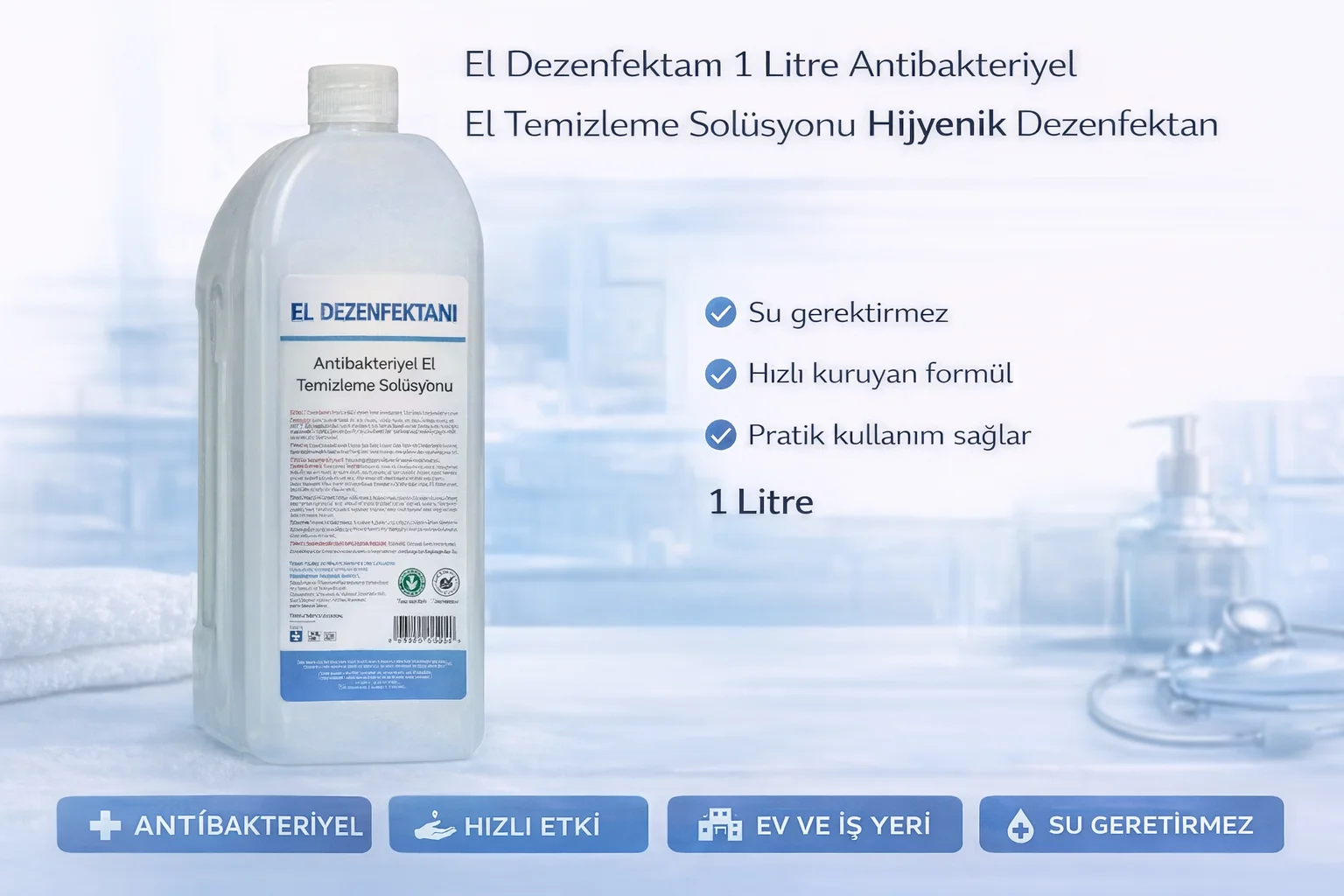 Northcity 1 Litre Sıvı El Dezenfektanı - Hızlı Kuruyan Antibakter