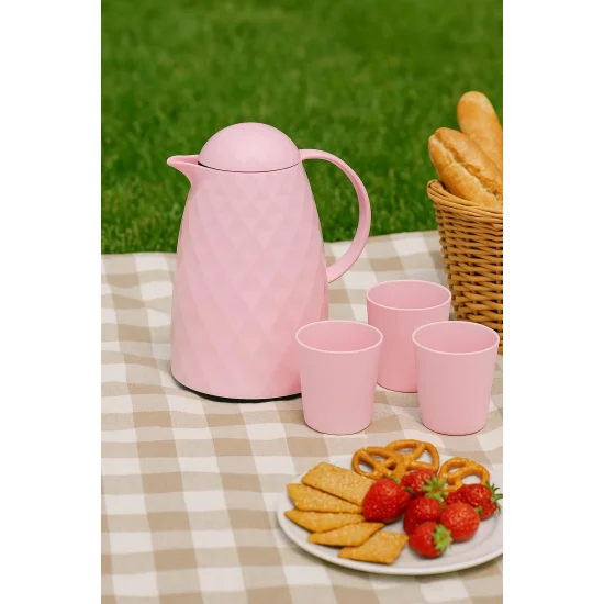Northcity 1 Lt Akrilik Soft Pembe Çay Termosu - 12 Saat Sıcak 24 