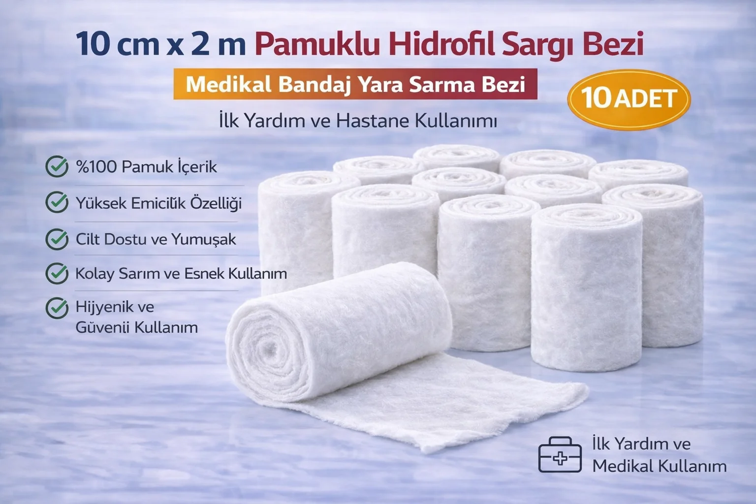 Northcity 10 cm x 2 m Pamuklu Hidrofil Sargı Bezi - Medikal Yara 