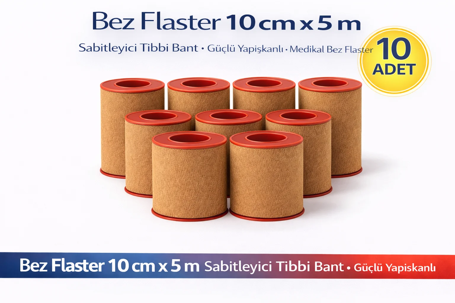10 cm x 5 m Bez Flaster - Kahverengi Tıbbi Sabitleyici Bant ve Pansuman Bandı