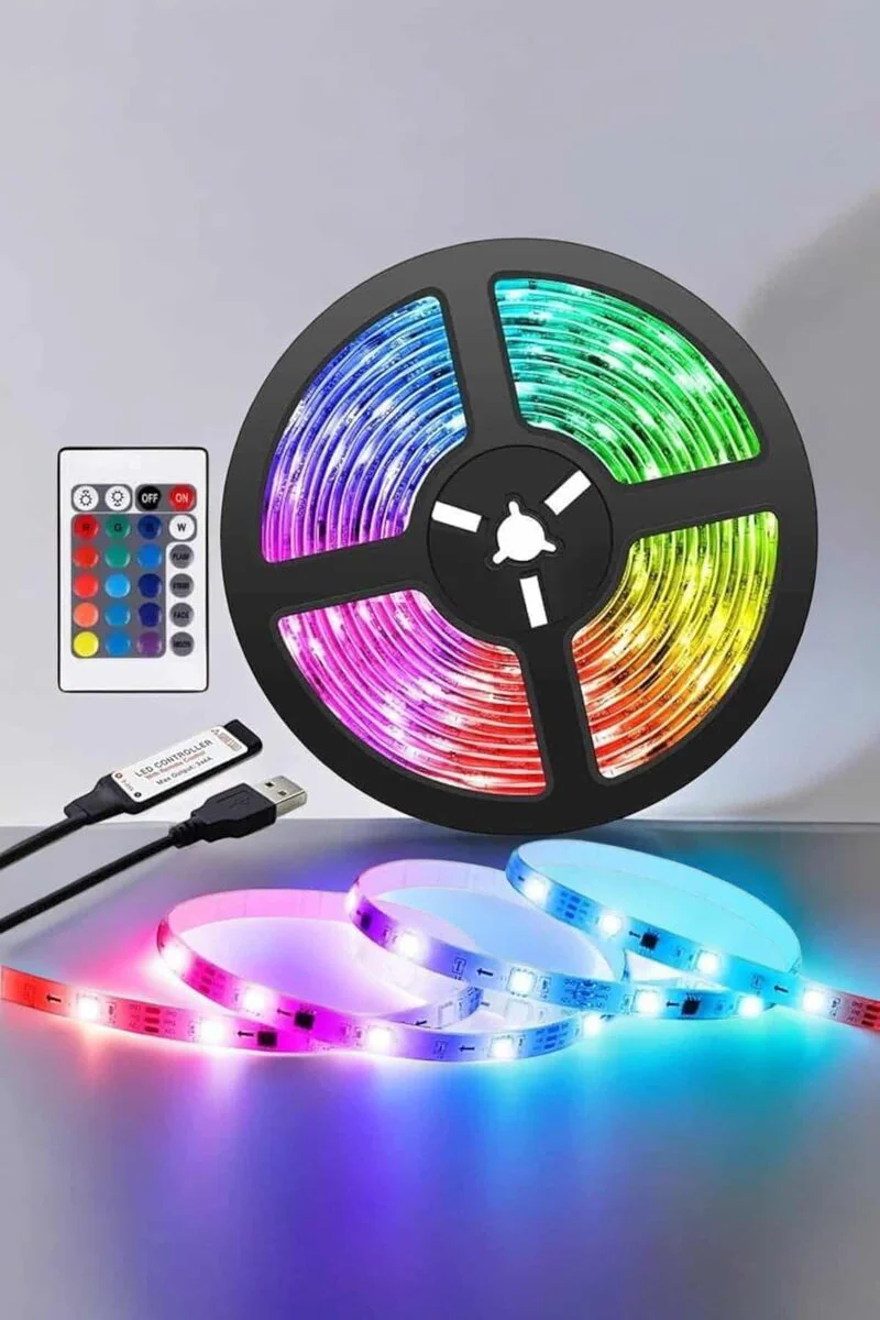10 Metre RGB Işıklı Şarj Edilebilir Kumandalı LED Şerit - Akıllı Ambiyans Işığı
