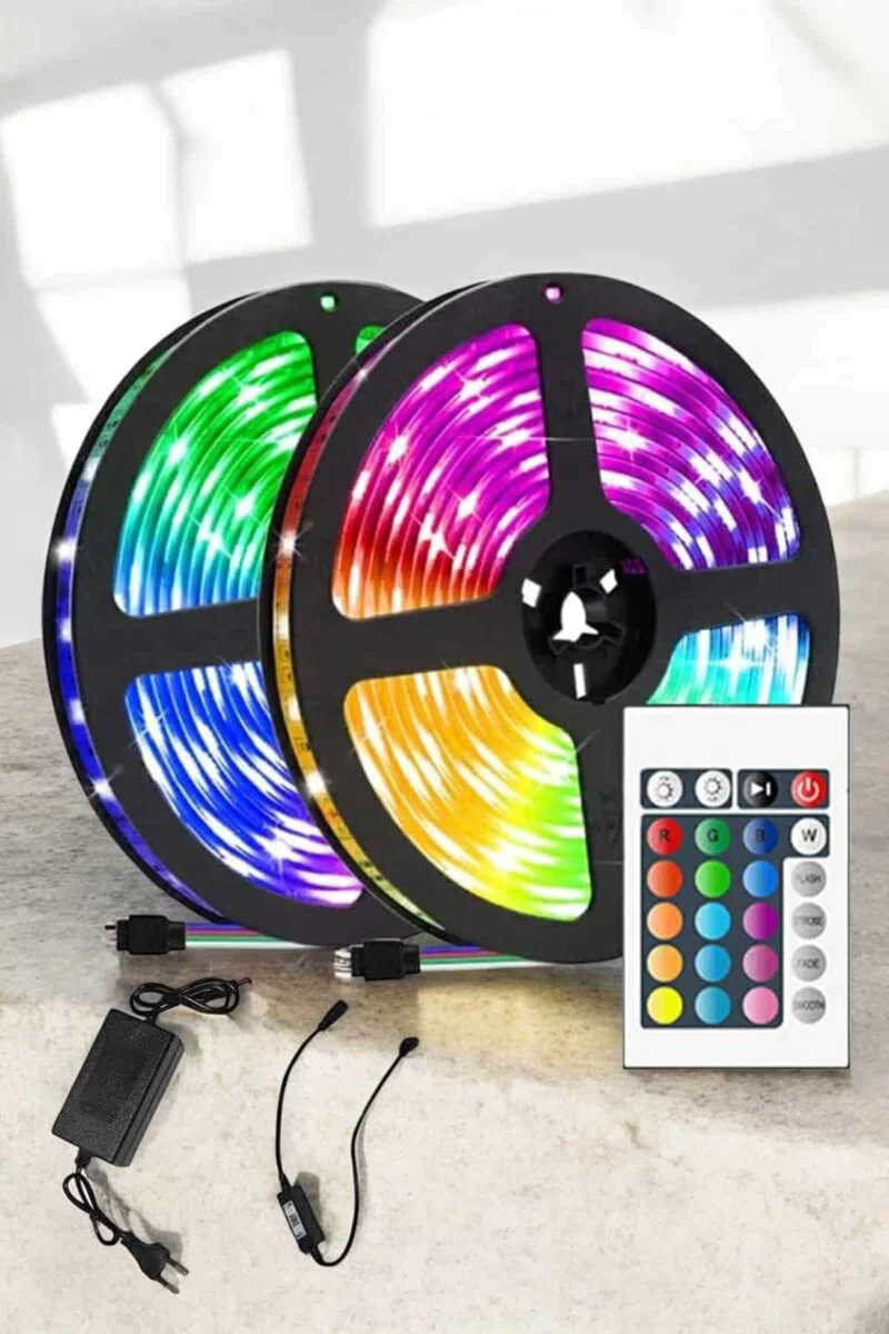 10 Metre RGB Işıklı Şarj Edilebilir Kumandalı LED Şerit - Akıllı Ambiyans Işığı