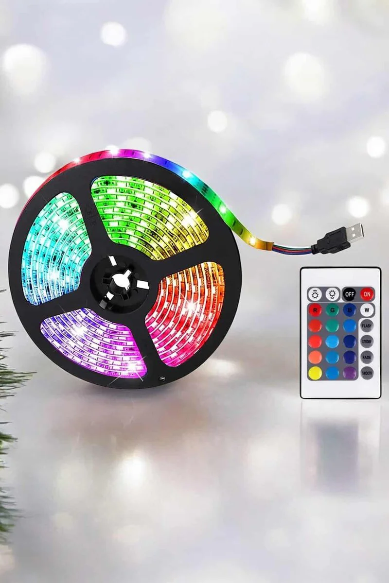 10 Metre RGB Işıklı Şarj Edilebilir Kumandalı LED Şerit - Akıllı Ambiyans Işığı