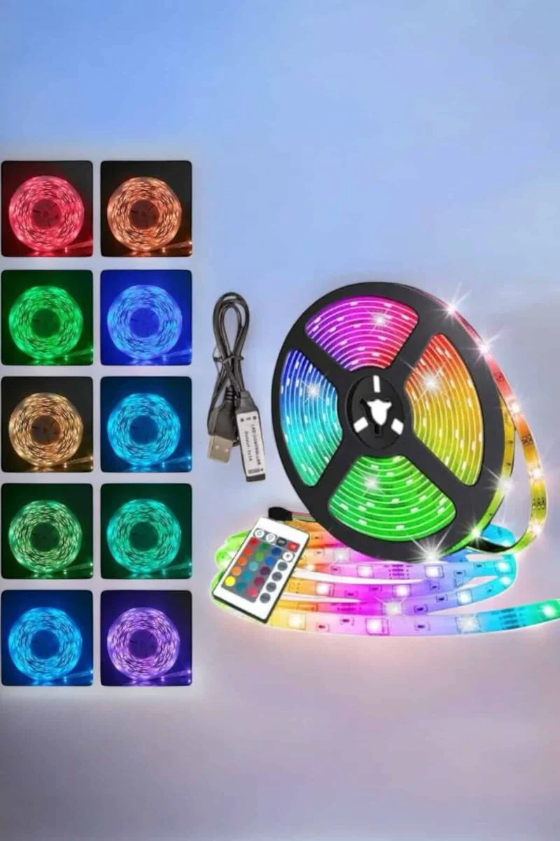 10 Metre RGB Işıklı Şarj Edilebilir Kumandalı LED Şerit - Akıllı Ambiyans Işığı