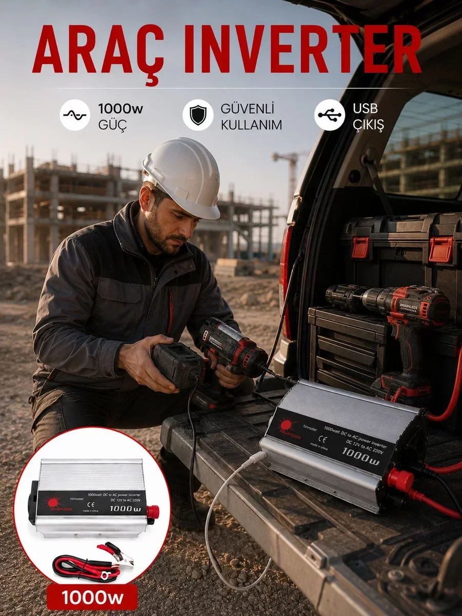 1000W Araç İnverteri - Seyahat ve Kamp İçin Güvenli Elektrik Kaynağı