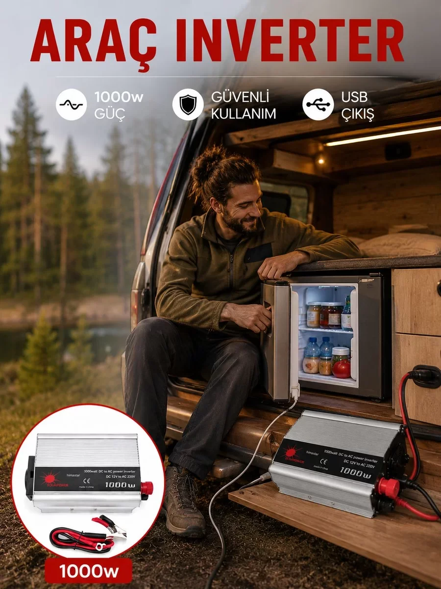 1000W Oto İnvertör Elektrik Dönüştürücü - 220V Ev Tipi Priz
