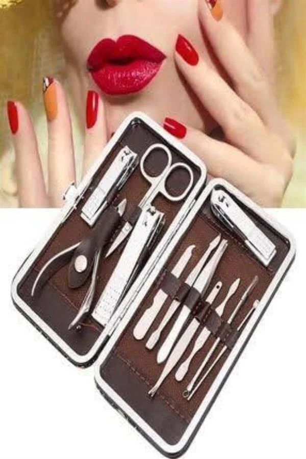12 Parça Tırnak Bakım Seti - Pratik Çanta Tipi Manikür Pedikür Takımı