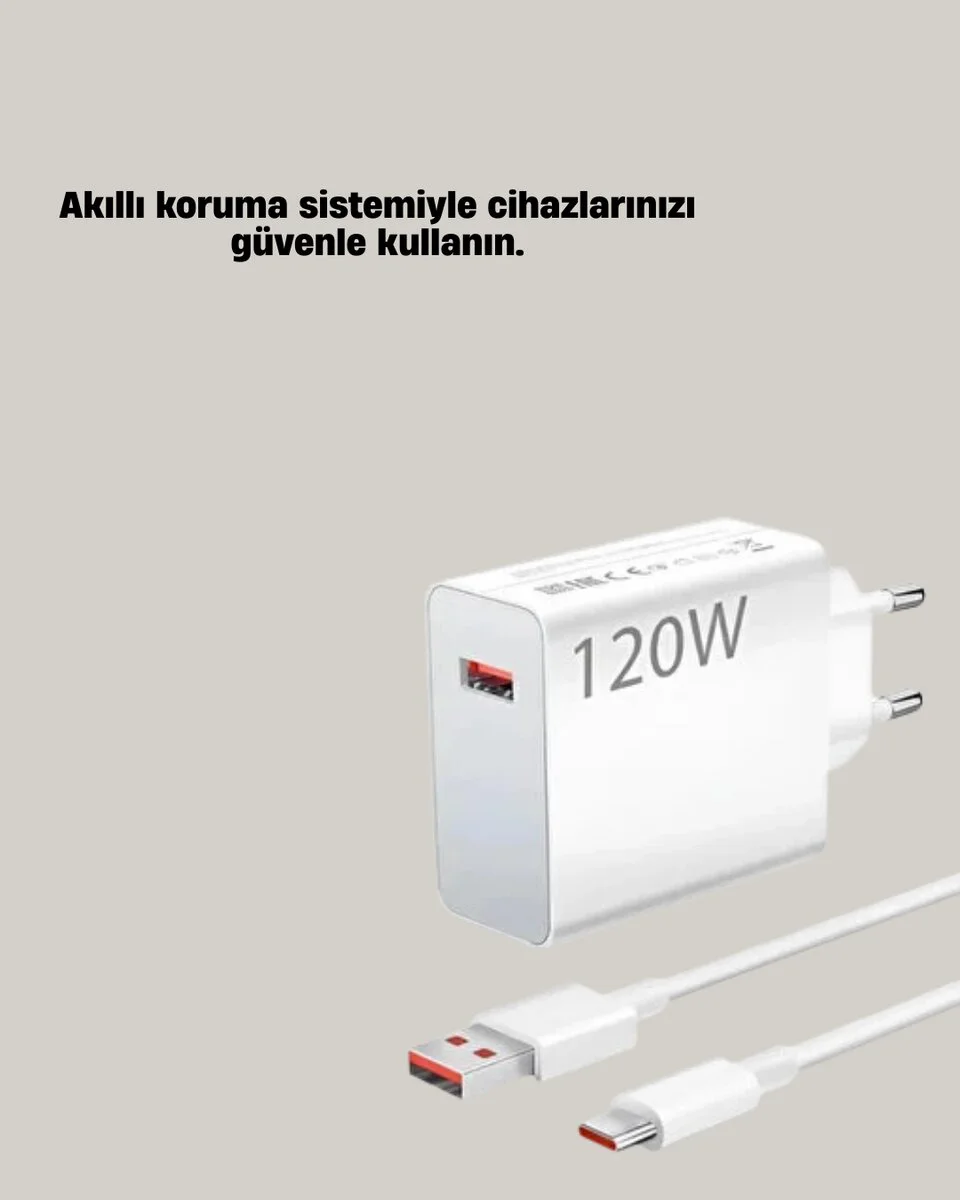 120W Mi Turbo Destekli Type-C Hızlı Şarj Cihazı - Turbo Şarj, Akım Koruma, Kompakt Tasarım