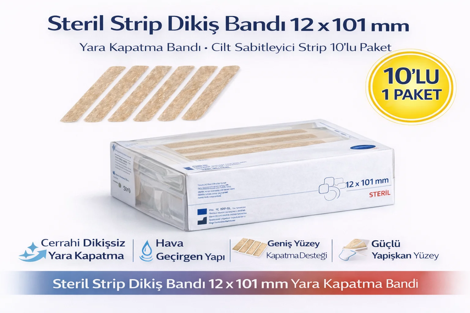 Northcity 12x101 mm Geniş Yara Kapatma Bandı Cilt Sabitleyici Ste