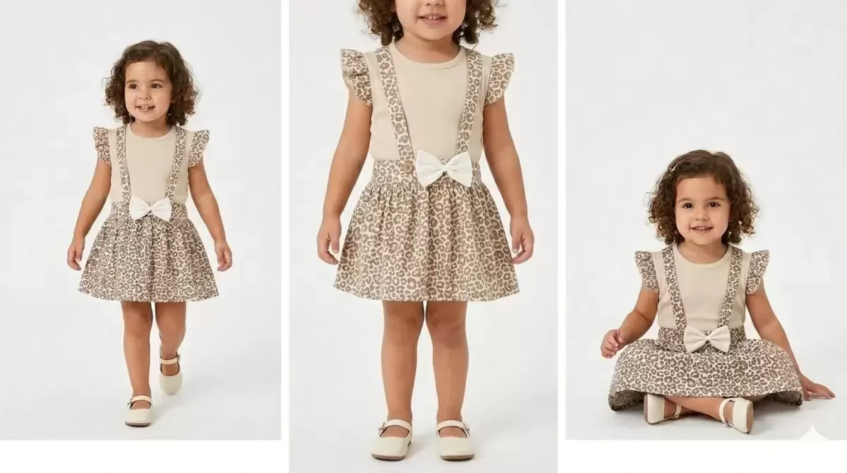 Northcity 1/4 Yaş Leopar Baskı Etek Salopet Çocuk Takımı - Bebek 
