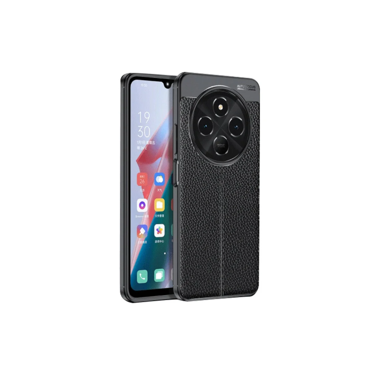 Northcity 14C Auto Focus Silikon Kılıf - Siyah TPU Deri Dokulu Güvenlik Kapak
