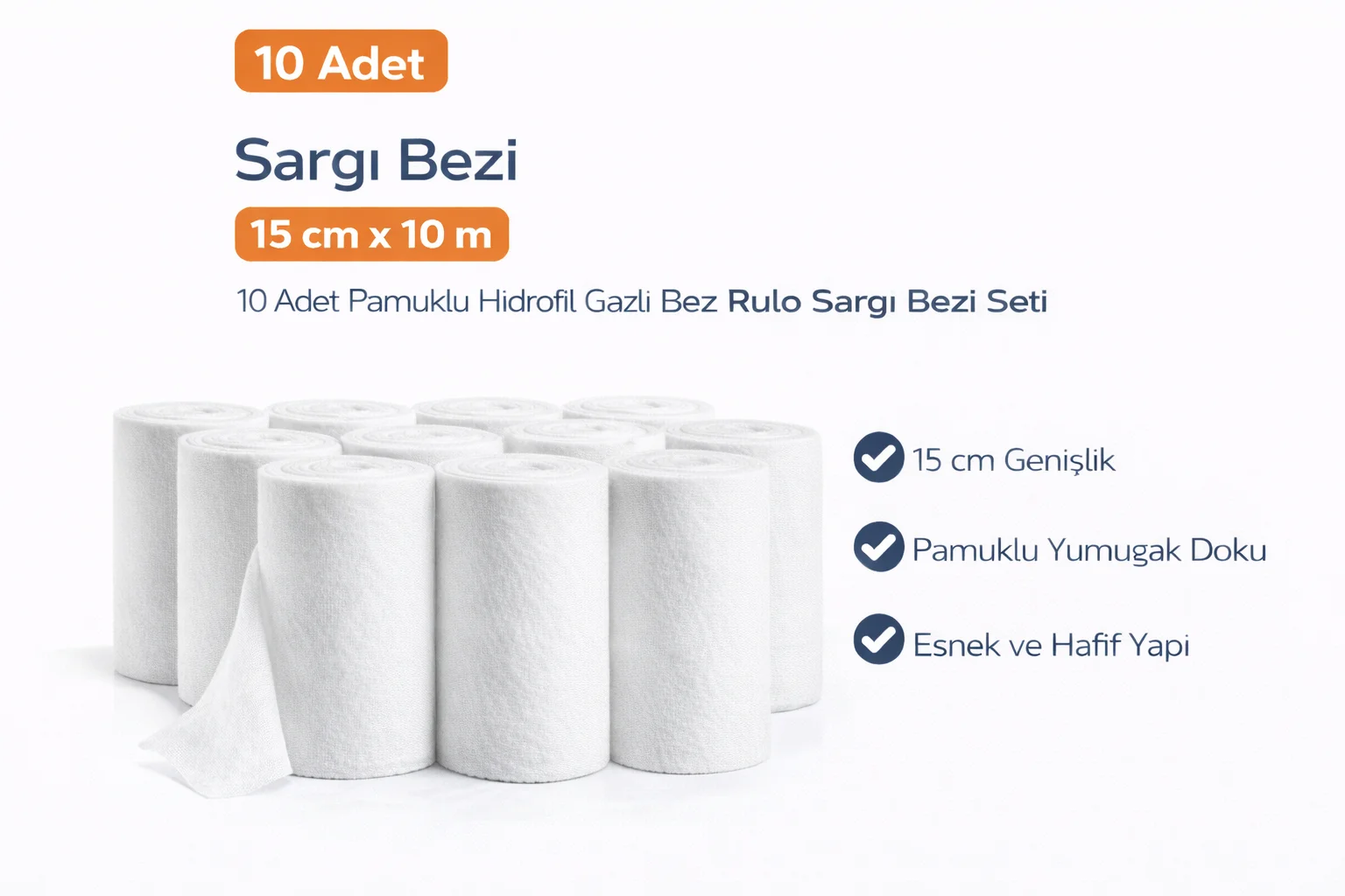 Northcity 15 cm x 10 m 10 Adet Pamuklu Hidrofil Gazlı Bez Rulo - 