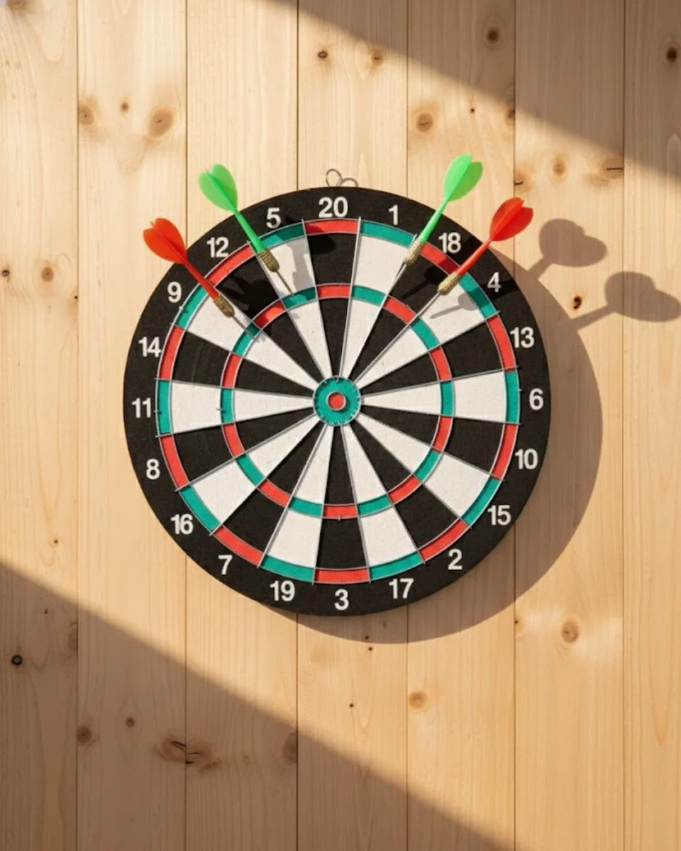 15 İnç Ahşap Dart Tahtası 4 Metal Uçlu Dart Oku Seti - Ev ve Ofis İçin Dayanıklı Eğlence