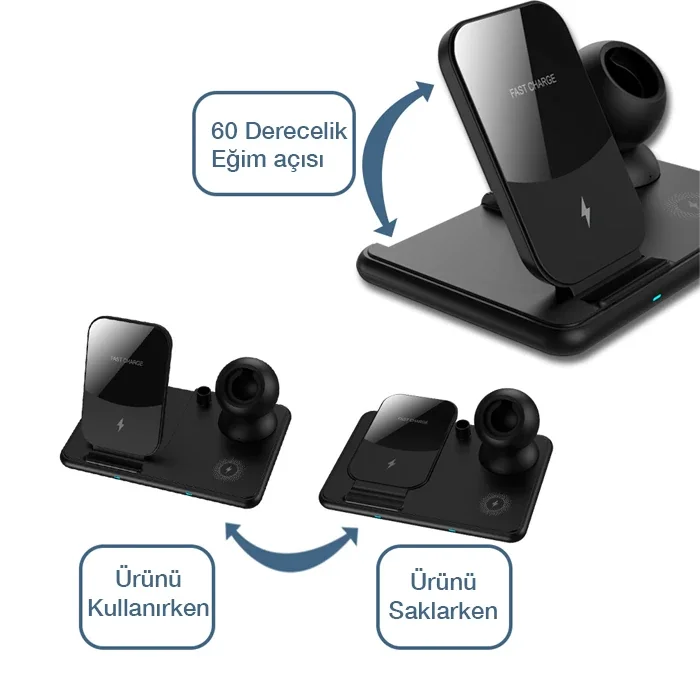 Northcity 15W Qi Hızlı Şarj 4 in 1 iPhone + AirPods Pro Kablosuz 