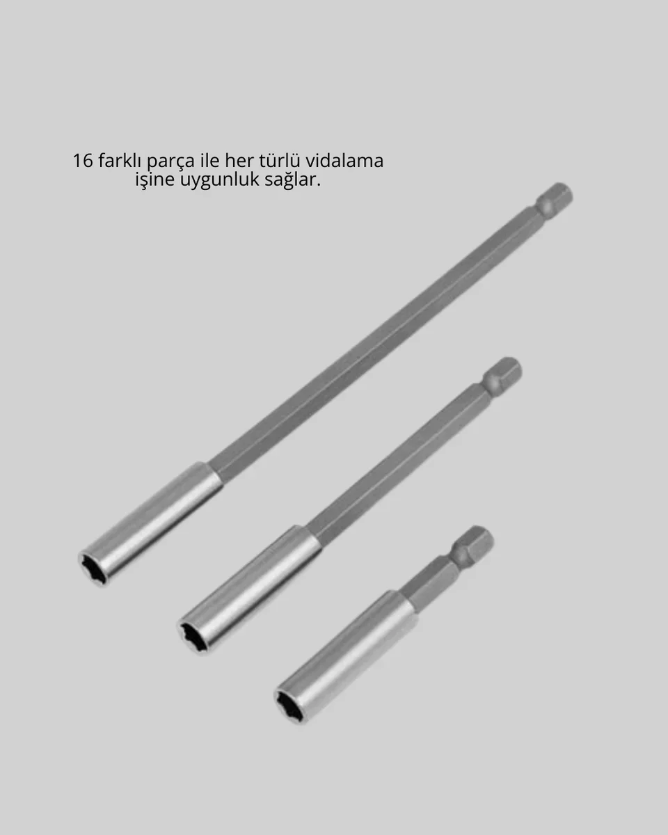 16 Parça Bits ve Adaptör Seti - Tüm Vidalama İhtiyaçlarınız İçin Profesyonel Çözüm