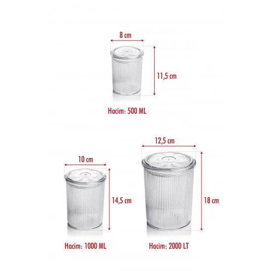 18'li Barok Yuvarlak 3 Boy Kavanoz Seti & Erzak Saklama Kabı (6*2000 ML, 6*1000 ML, 6*500 ML)