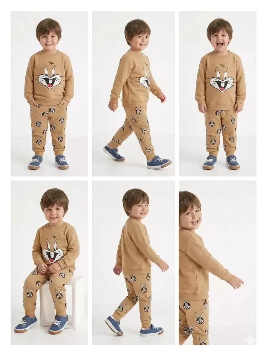 Northcity 2-5 Yaş Tavşan Baskılı 2 Li Çocuk Takımı - Anti-Allerji