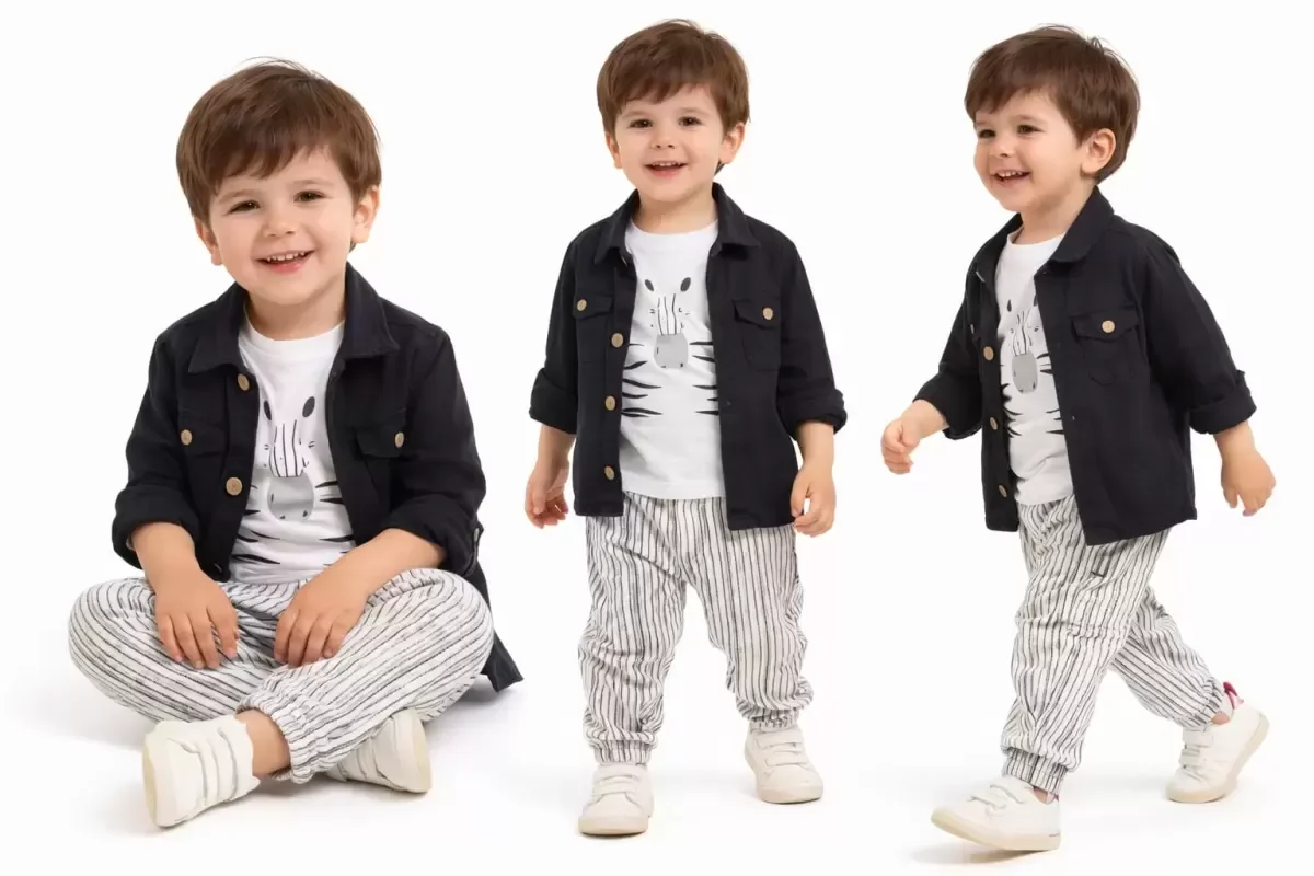 Northcity 2-6 Yaş Müslin Gömlekli Tişörtlü 3lü Çocuk Takımı - Ant