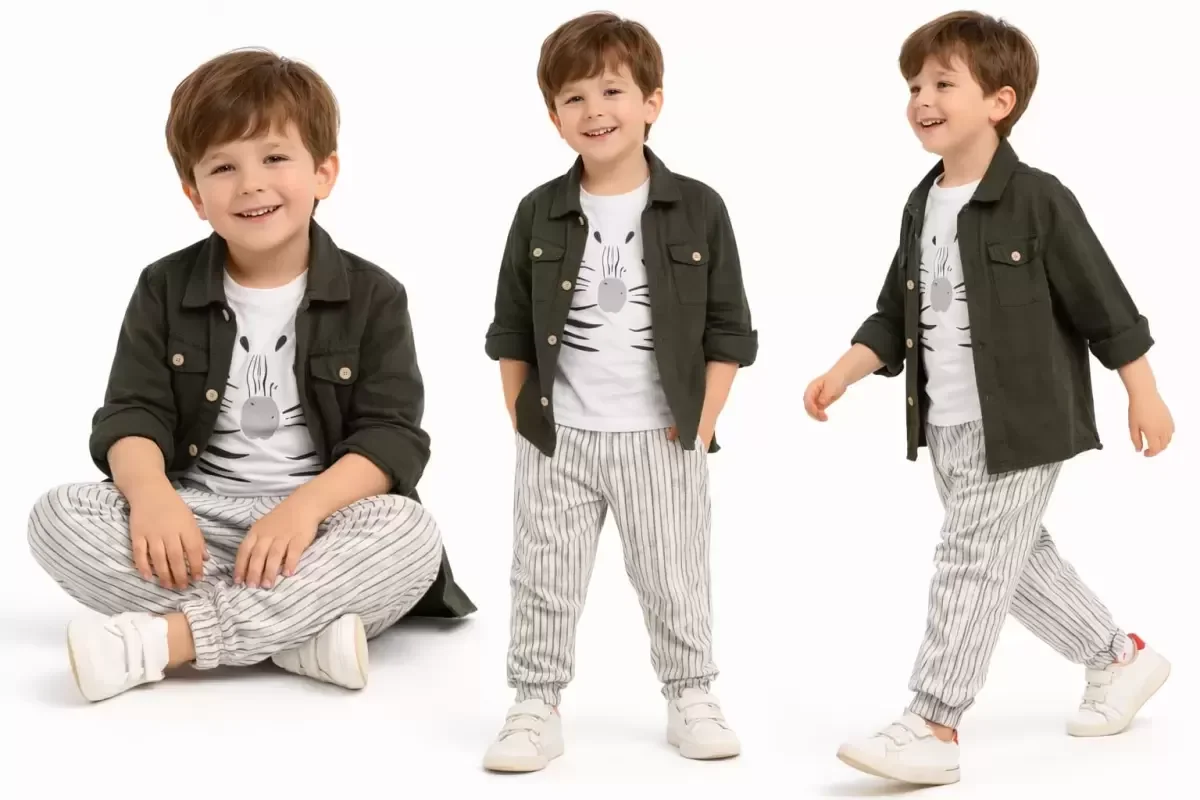 Northcity 2-6 Yaş Müslin Gömlekli Tişörtlü 3lü Çocuk Takımı - Ant