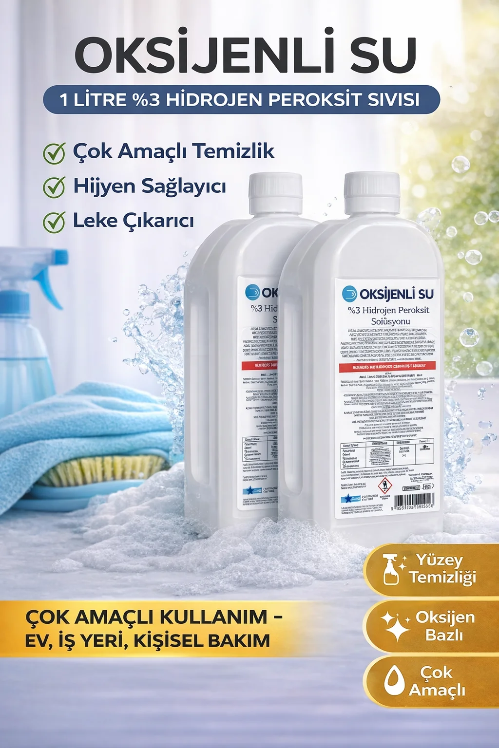 Northcity 2 Adet 1 Litre Oksijenli Su Seti %3 Hidrojen Peroksit -