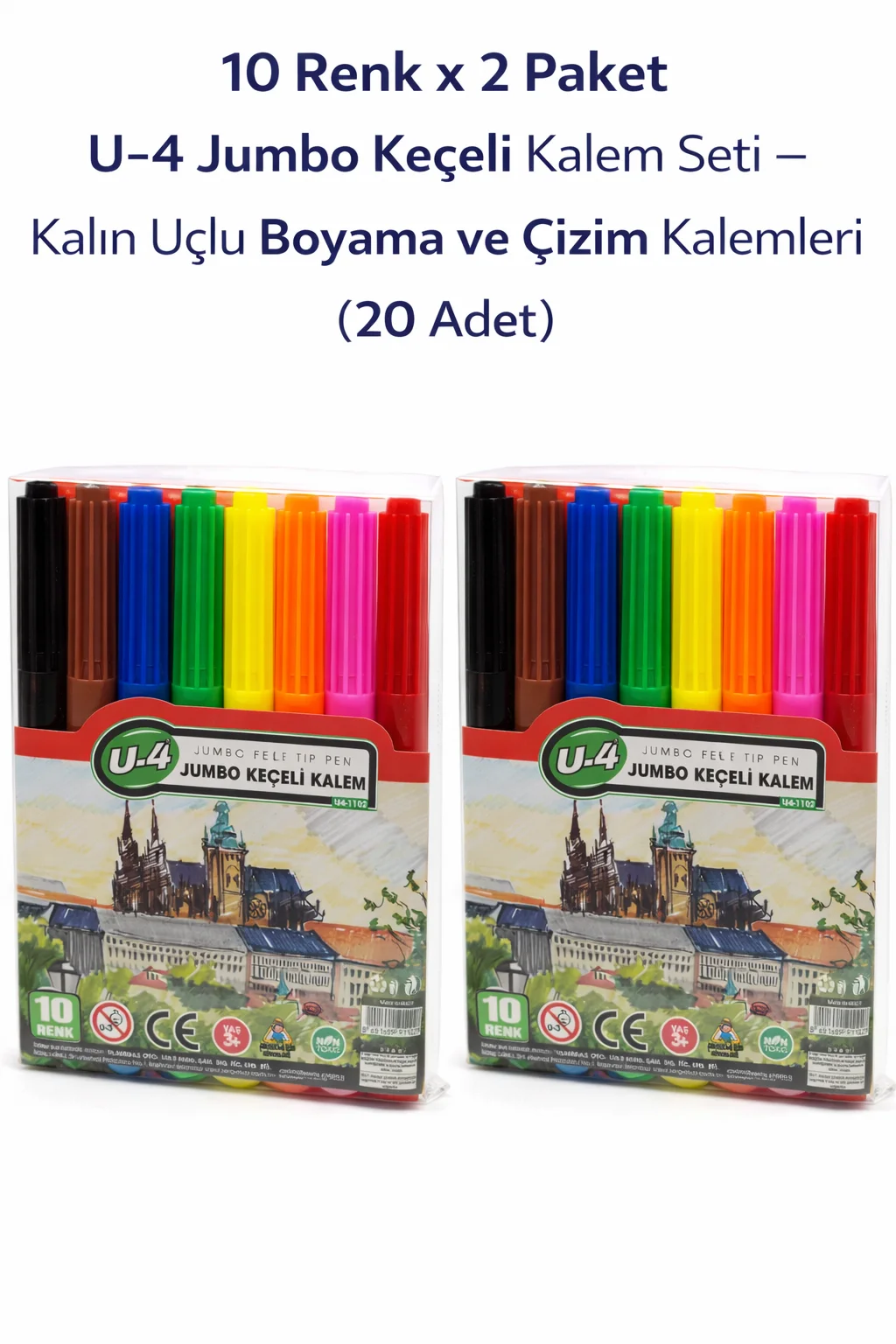 Northcity 2 Paket Keçeli Kalem Seti – 20 Adet 10 Renkli Çocuk Boy
