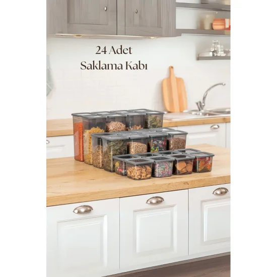 24 Parça 3 Boy Kavanoz Seti - Plastik Erzak Kabı & Saklama Kapıları 650/1300/1900 Ml (40 Etiket Hediyeli)