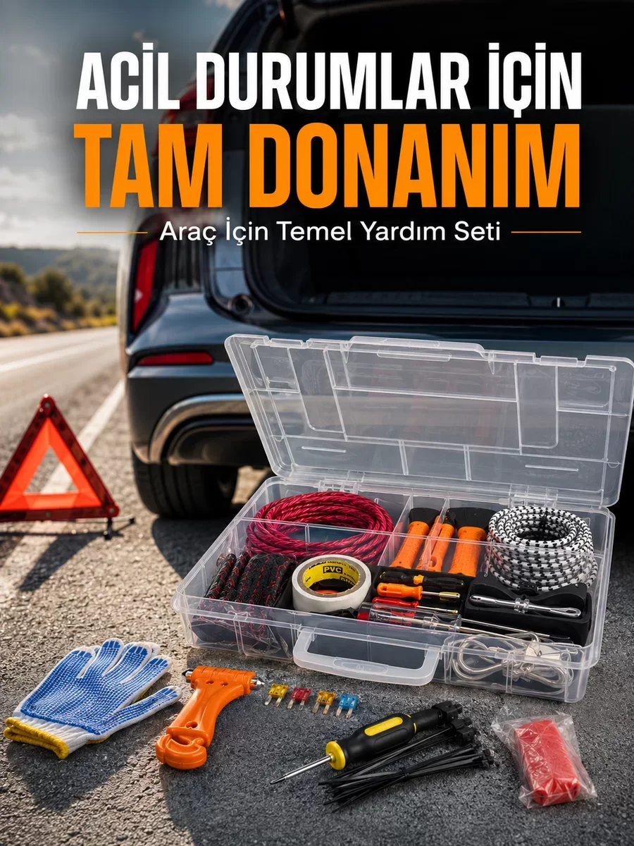27 Parça Profesyonel Oto Acil Durum ve Araç Yardım Ekipman Seti - Taşıma Kutulu