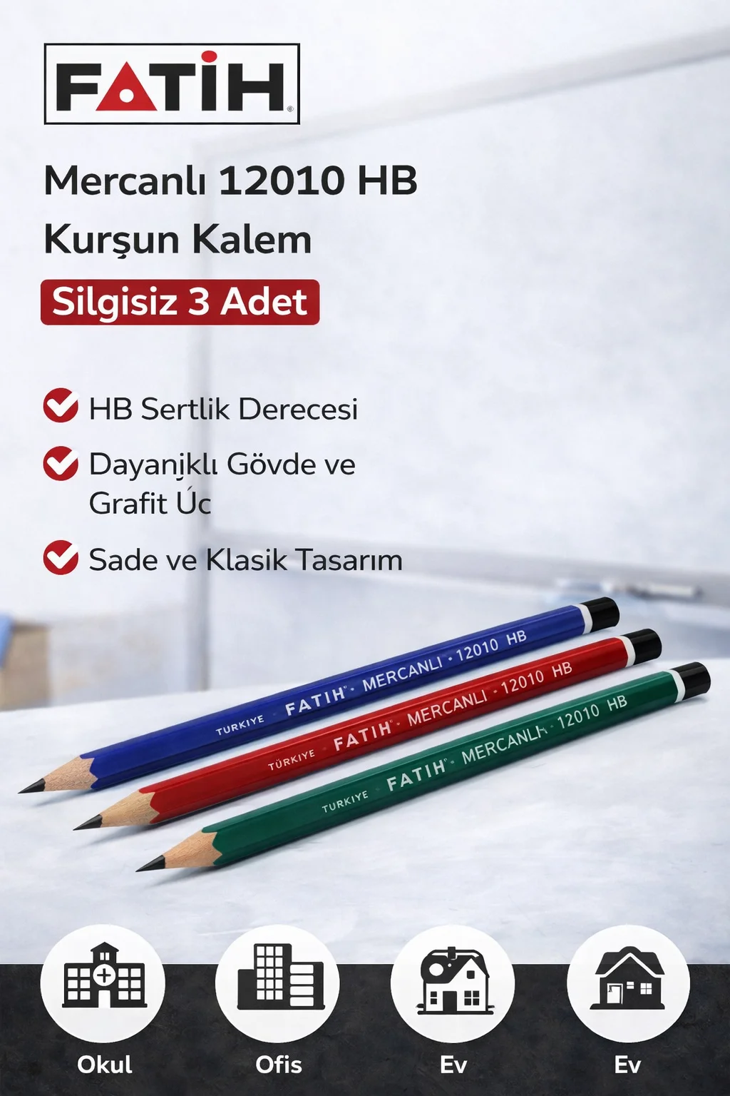 Northcity 3 Adet Fatih Mercanlı 12010 HB Kurşun Kalem - Dayanıklı