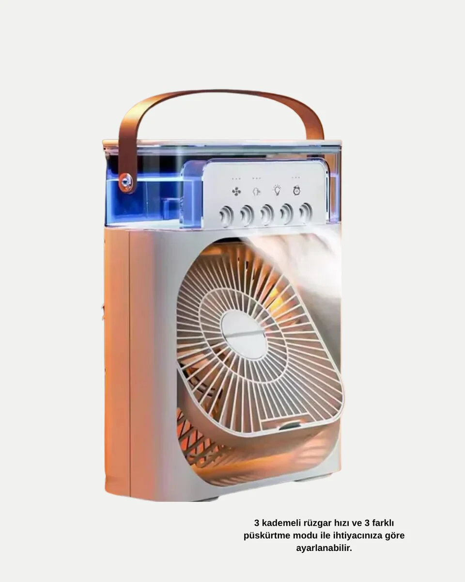 3 Fonksiyonlu Taşınabilir Mini Klima Fan 500ml Sessiz Çalışma ve LED Işıklı