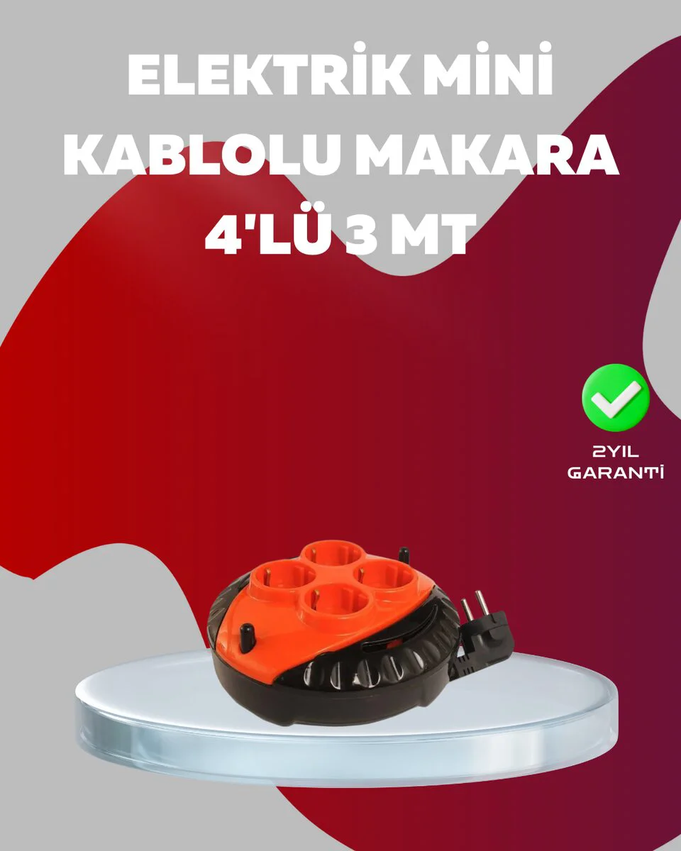 Northcity 3 Metre Kablolu 4'lü Kırmızı Priz Makara - Güvenli ve P