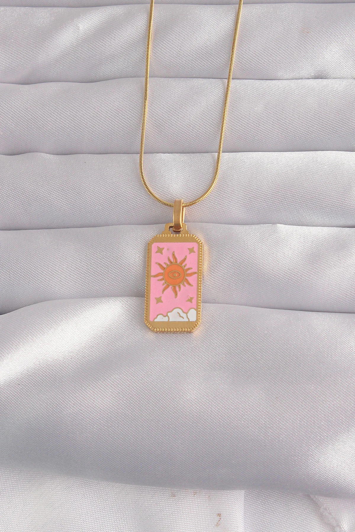 Northcity 316L Çelik Gold Renk Pembe Mineli Güneş Model Tarot Kol
