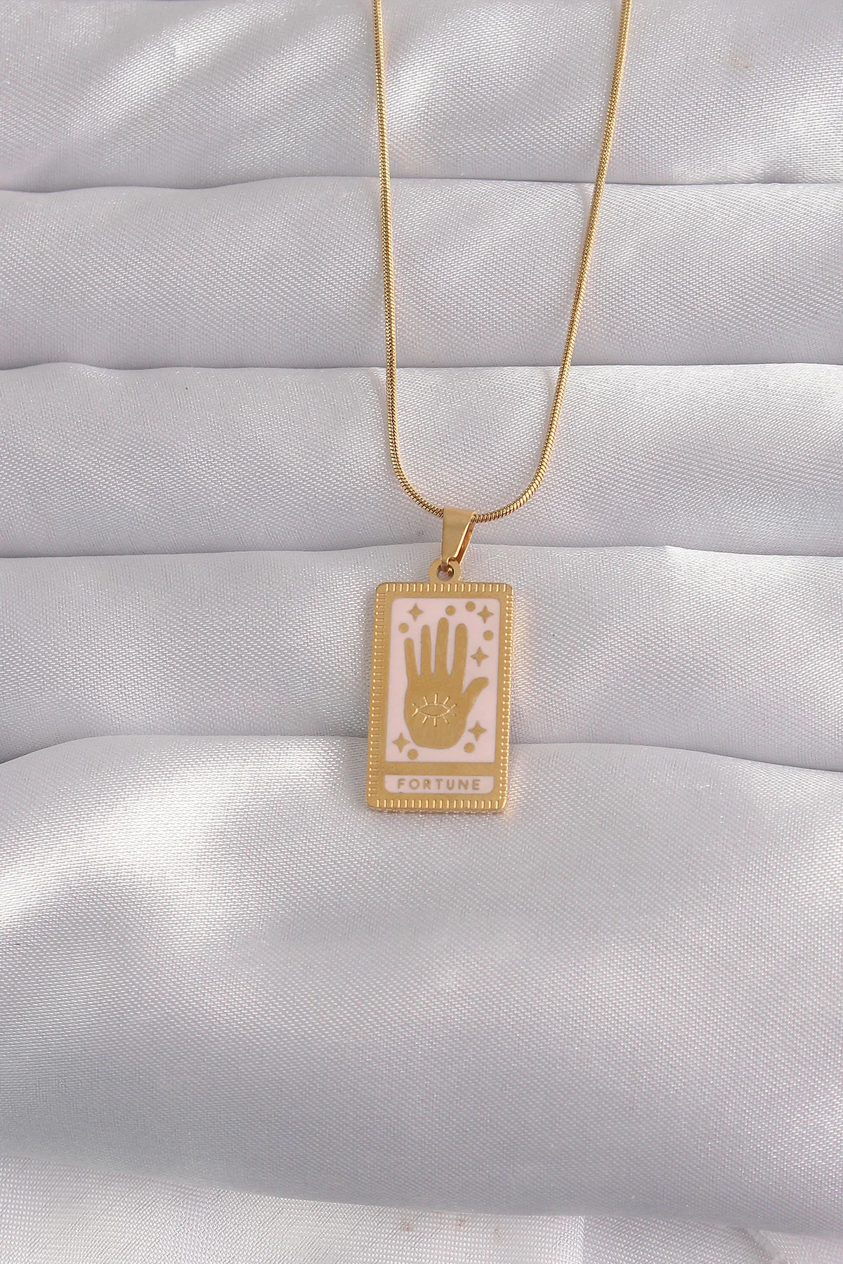 Northcity 316L Çelik Gold Renk Pembe Mineli El Figür Tarot Kolye 