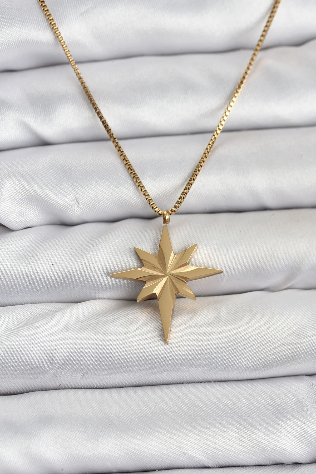 316L Çelik Gold Renk Kutup Yıldızı Kolye 60 cm - Kadın Kolyesi