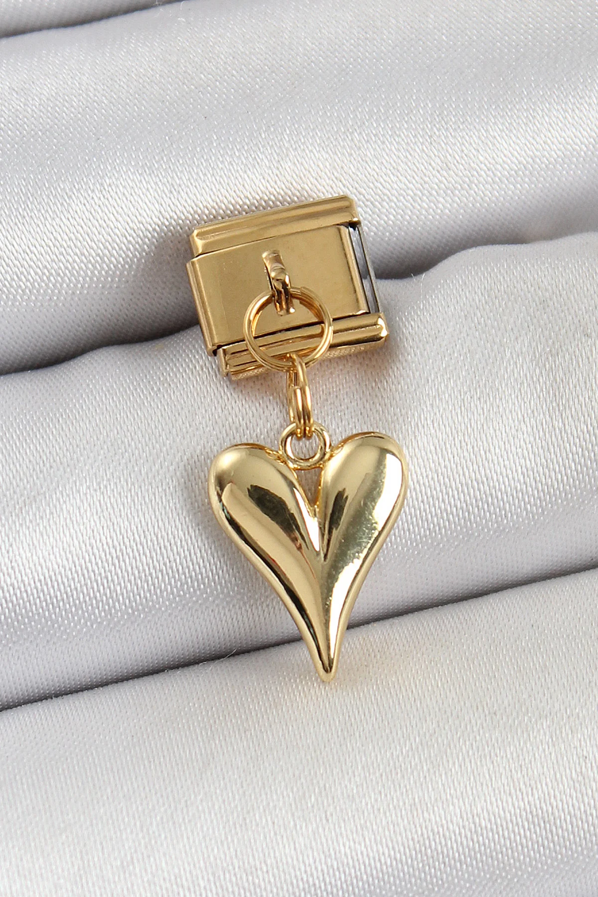 316L Çelik Sallantılı Kalp Model Gold Charm Kolye Aksesuarı