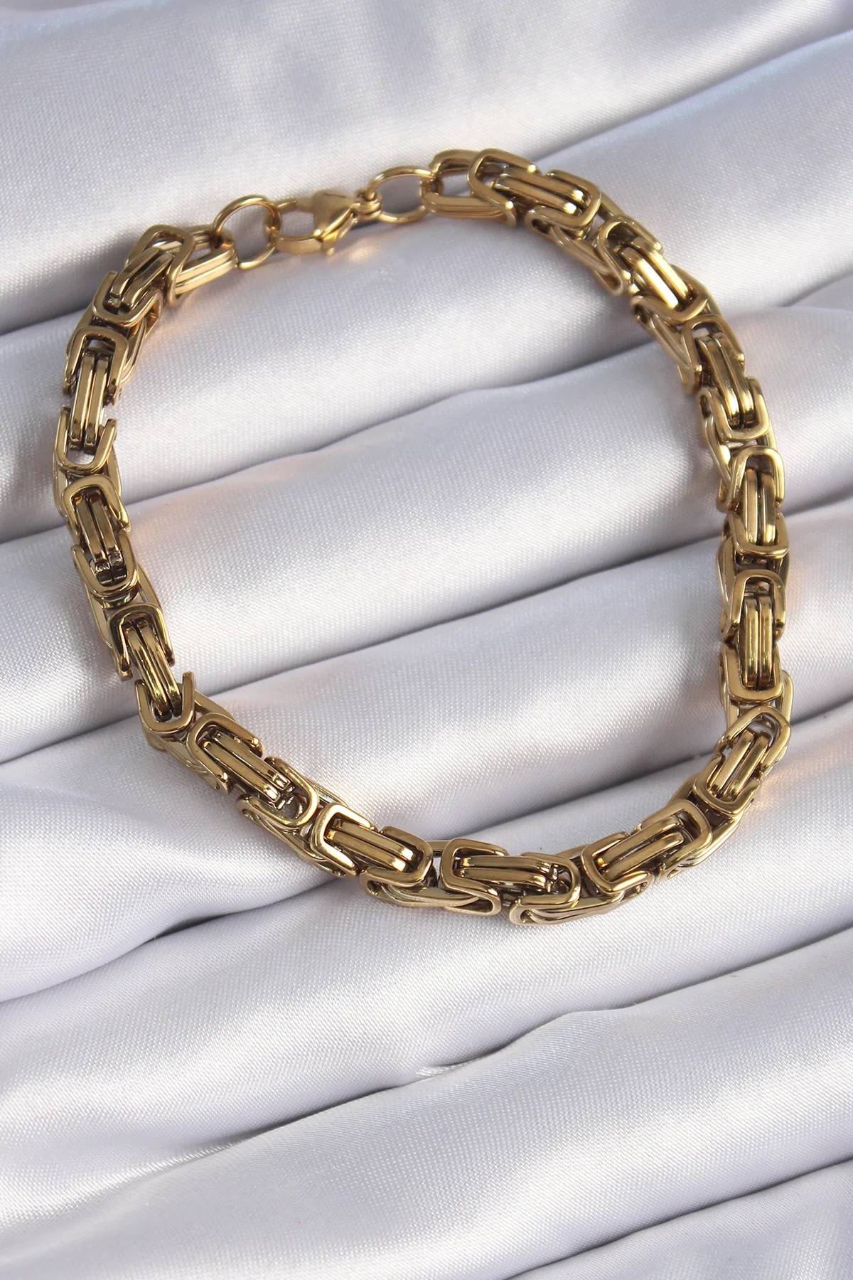 316L Çelik Gold Renk Kral Zincir Model Erkek Bilekliği 5886 - Paslanmaz Günlük Kullanım