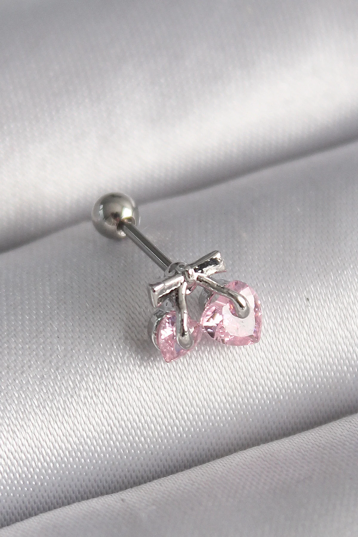 Northcity 316L Çelik Gümüş Renk Pembe Zirkon Kalp Tragus Piercing