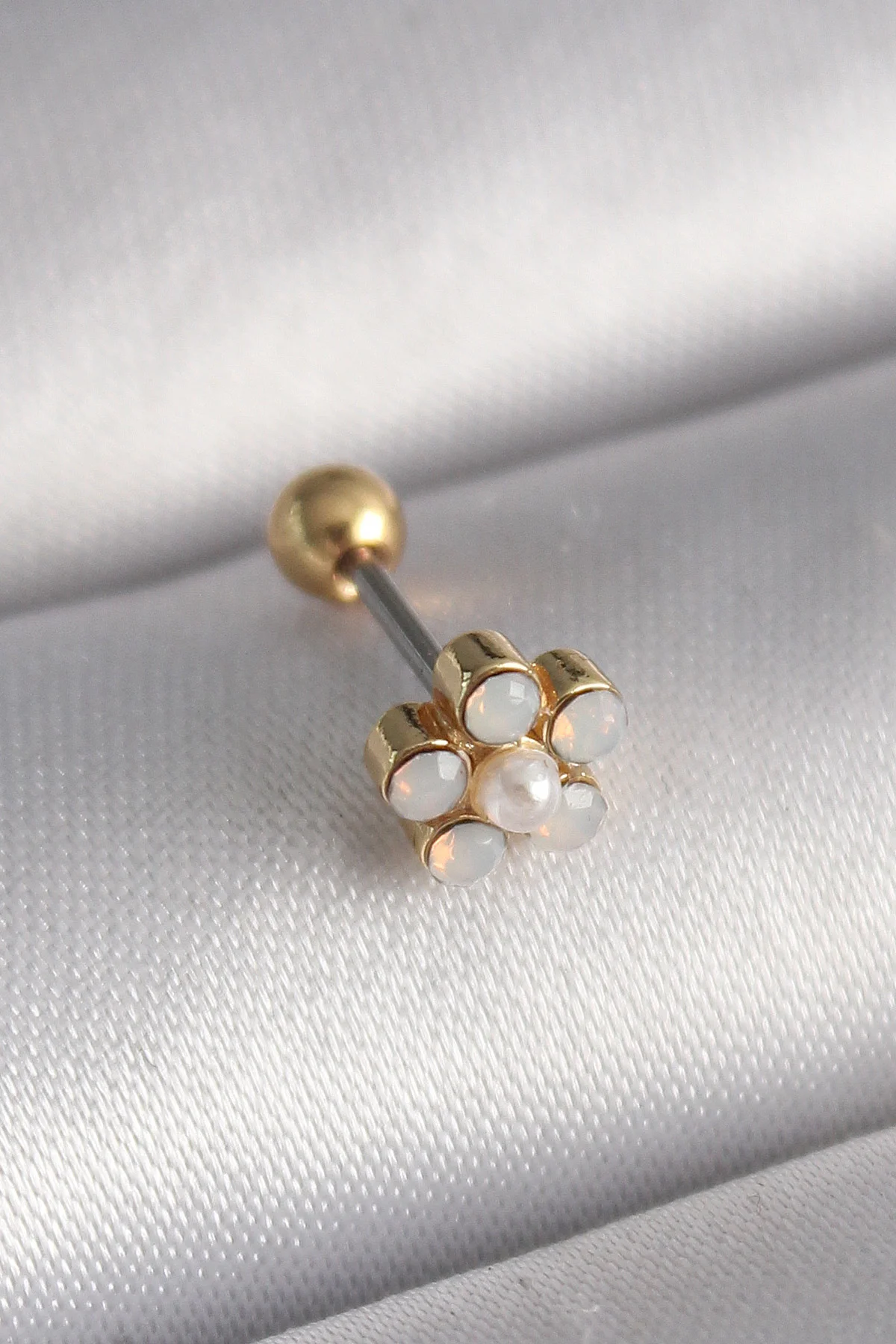 Northcity 316L Gold Zirkon Tragus Piercing - Çiçek Modeli 6mm 1.2